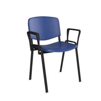 Taurus plastic meeting room stackable chair with fixed arms blue with black frame - TAU40003-PB