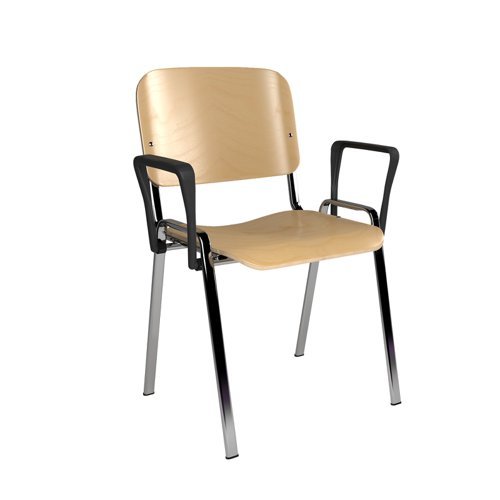 Taurus wooden meeting room stackable chair with fixed arms beech with chrome frame - TAU40006-W