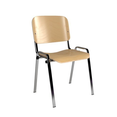 Taurus wooden meeting room stackable chair with no arms beech with chrome frame - TAU40005-W