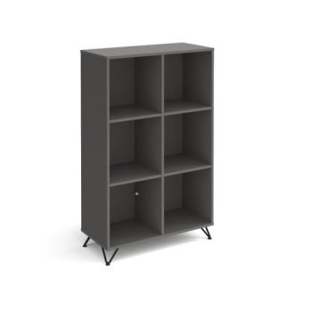 Tikal cube storage unit 1370mm high with 6 open boxes and black hairpin legs grey - TKCS3-2-OG