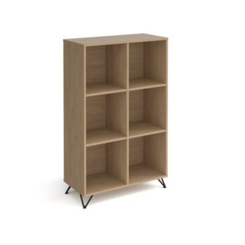 Tikal cube storage unit 1370mm high with 6 open boxes and black hairpin legs oak - TKCS3-2-KO