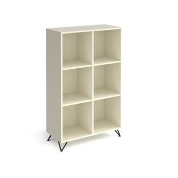 Tikal cube storage unit 1370mm high with 6 open boxes and black hairpin legs white - TKCS3-2-WH