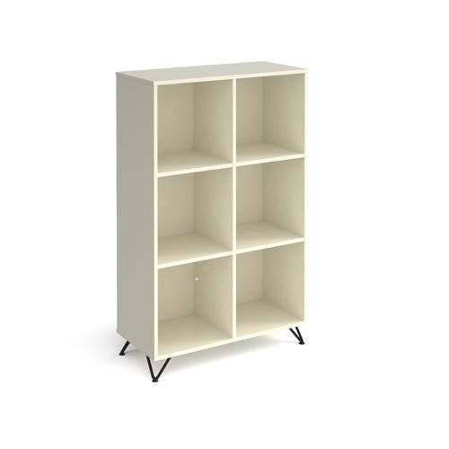 Tikal cube storage unit 1370mm high with 6 open boxes and black hairpin legs white - TKCS3-2-WH