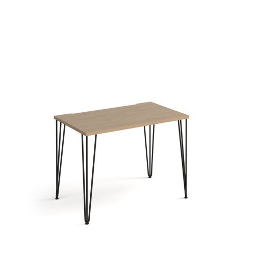 Tikal straight desk 1000mm x 600mm with hairpin legs black legs oak top - TK610-KO