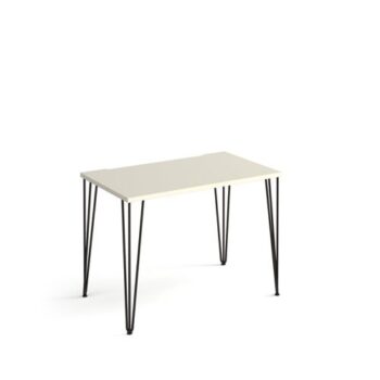 Tikal straight desk 1000mm x 600mm with hairpin legs black legs white top - TK610-WH