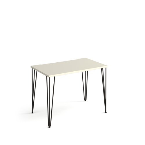 Tikal straight desk 1000mm x 600mm with hairpin legs black legs white top - TK610-WH