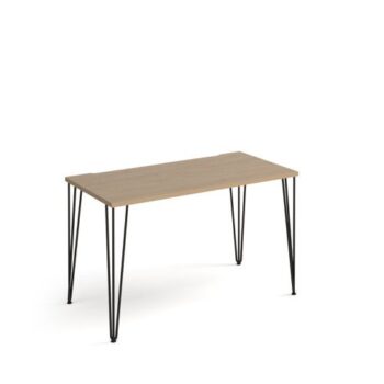 Tikal straight desk 1200mm x 600mm with hairpin legs black legs oak top - TK612-KO