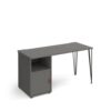 Tikal straight desk 1400mm x 600mm with hairpin leg and support pedestal with cupboard door black legs grey finish with grey door - TK614P-C-OG-OG