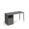 Tikal straight desk 1400mm x 600mm with hairpin leg and support pedestal with drawers black legs grey finish with grey drawers - TK614P-D-OG-OG