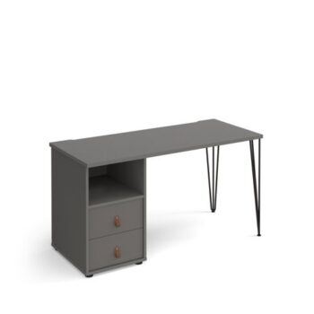 Tikal straight desk 1400mm x 600mm with hairpin leg and support pedestal with drawers black legs grey finish with grey drawers - TK614P-D-OG-OG