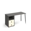 Tikal straight desk 1400mm x 600mm with hairpin leg and support pedestal with drawers black legs grey finish with white drawers - TK614P-D-OG-WH