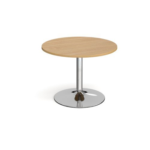 Trumpet base circular boardroom table 1000mm chrome base oak top - TB10C-C-O