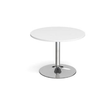 Trumpet base circular boardroom table 1000mm chrome base white top - TB10C-C-WH