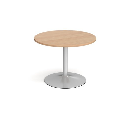 Trumpet base circular boardroom table 1000mm silver base beech top - TB10C-S-B