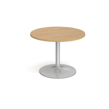 Trumpet base circular boardroom table 1000mm silver base oak top - TB10C-S-O
