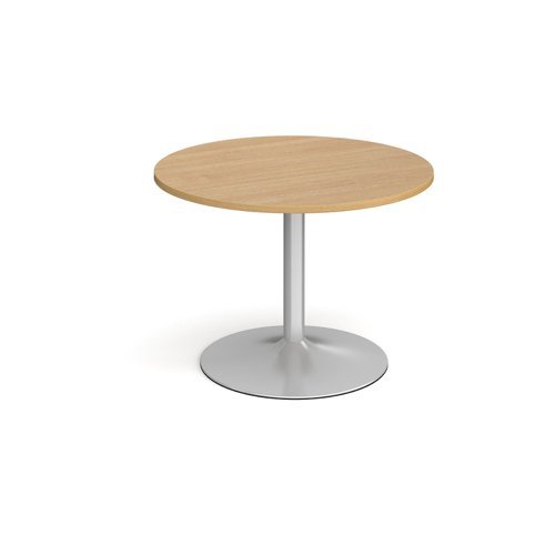 Trumpet base circular boardroom table 1000mm silver base oak top - TB10C-S-O