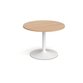 Trumpet base circular boardroom table 1000mm white base beech top - TB10C-WH-B