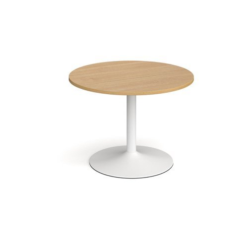 Trumpet base circular boardroom table 1000mm white base oak top - TB10C-WH-O