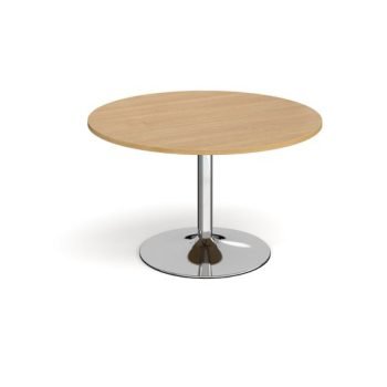 Trumpet base circular boardroom table 1200mm chrome base oak top - TB12C-C-O