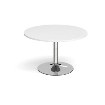 Trumpet base circular boardroom table 1200mm chrome base white top - TB12C-C-WH