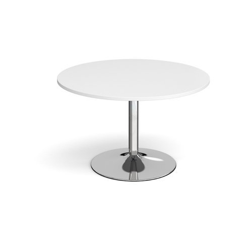 Trumpet base circular boardroom table 1200mm chrome base white top - TB12C-C-WH