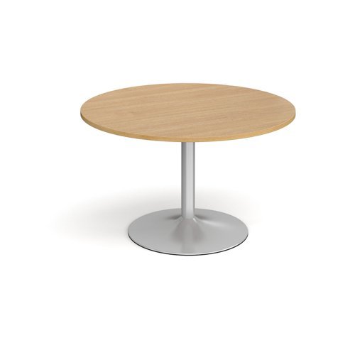 Trumpet base circular boardroom table 1200mm silver base oak top - TB12C-S-O