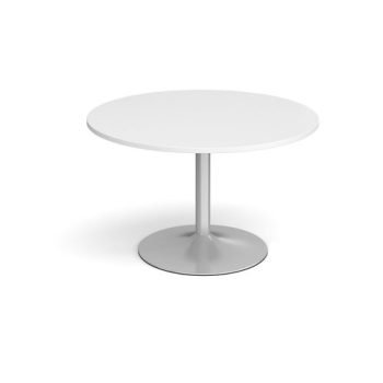 Trumpet base circular boardroom table 1200mm silver base white top - TB12C-S-WH