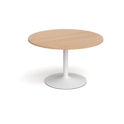 Trumpet base circular boardroom table 1200mm white base beech top - TB12C-WH-B