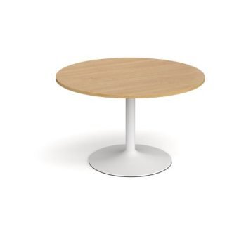 Trumpet base circular boardroom table 1200mm white base oak top - TB12C-WH-O