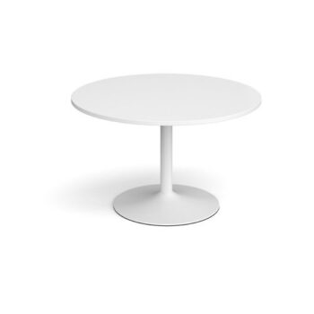 Trumpet base circular boardroom table 1200mm white base white top - TB12C-WH-WH