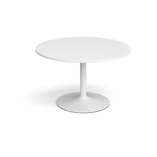Trumpet base circular boardroom table 1200mm white base white top - TB12C-WH-WH