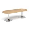 Trumpet base radial end boardroom table 2400mm x 1000mm chrome base oak top - TB24-C-O