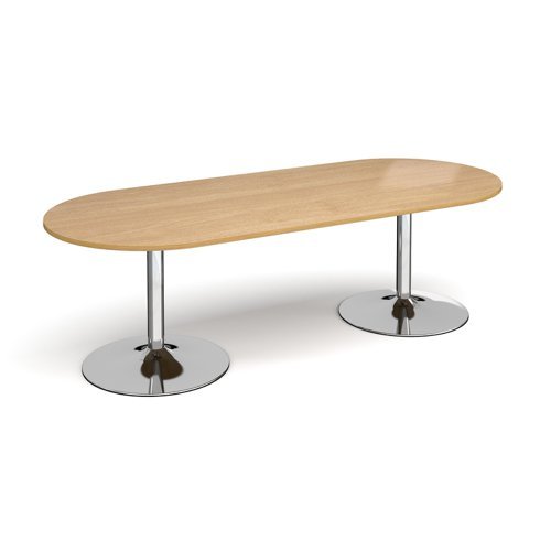 Trumpet base radial end boardroom table 2400mm x 1000mm chrome base oak top - TB24-C-O