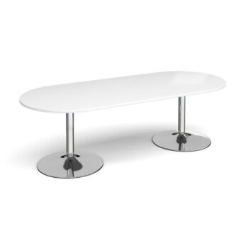 Trumpet base radial end boardroom table 2400mm x 1000mm chrome base white top - TB24-C-WH