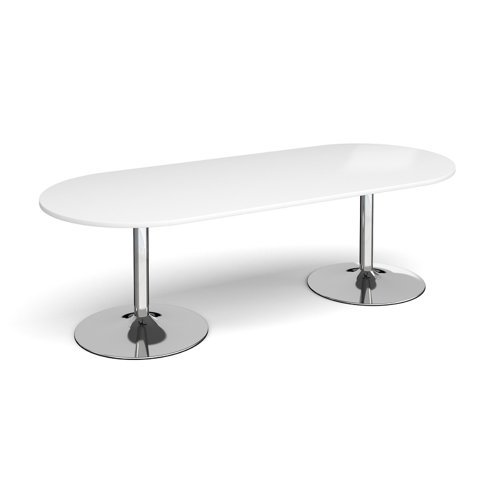 Trumpet base radial end boardroom table 2400mm x 1000mm chrome base white top - TB24-C-WH