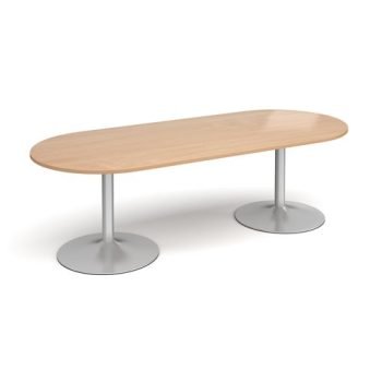 Trumpet base radial end boardroom table 2400mm x 1000mm silver base beech top - TB24-S-B
