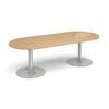 Trumpet base radial end boardroom table 2400mm x 1000mm silver base oak top - TB24-S-O