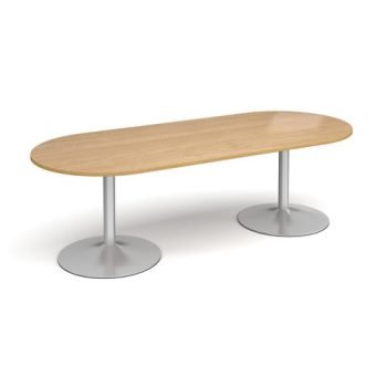 Trumpet base radial end boardroom table 2400mm x 1000mm silver base oak top - TB24-S-O