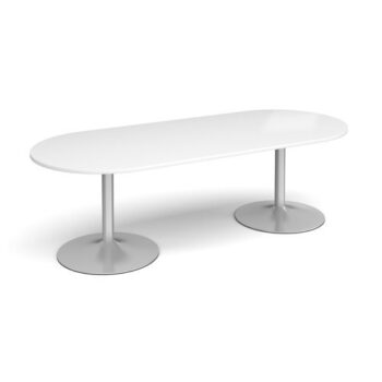 Trumpet base radial end boardroom table 2400mm x 1000mm silver base white top - TB24-S-WH