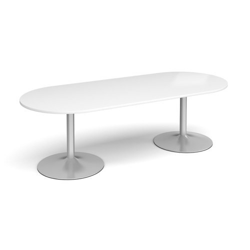 Trumpet base radial end boardroom table 2400mm x 1000mm silver base white top - TB24-S-WH