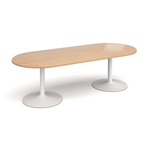 Trumpet base radial end boardroom table 2400mm x 1000mm white base beech top - TB24-WH-B