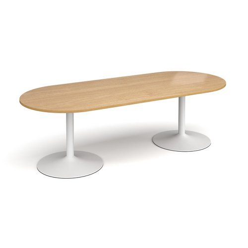 Trumpet base radial end boardroom table 2400mm x 1000mm white base oak top - TB24-WH-O