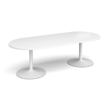 Trumpet base radial end boardroom table 2400mm x 1000mm white base white top - TB24-WH-WH