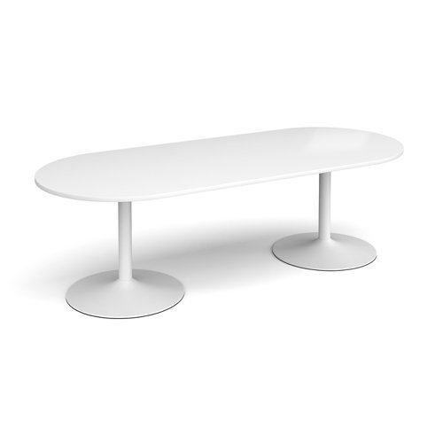 Trumpet base radial end boardroom table 2400mm x 1000mm white base white top - TB24-WH-WH