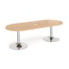 Trumpet base radial end boardroom table 2400mm x 1000mm with central cutout 272mm x 132mm chrome base beech top - TB24-CO-C-B