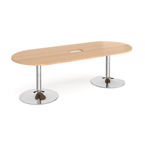 Trumpet base radial end boardroom table 2400mm x 1000mm with central cutout 272mm x 132mm chrome base beech top - TB24-CO-C-B