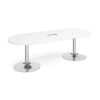 Trumpet base radial end boardroom table 2400mm x 1000mm with central cutout 272mm x 132mm chrome base white top - TB24-CO-C-WH
