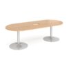 Trumpet base radial end boardroom table 2400mm x 1000mm with central cutout 272mm x 132mm silver base beech top - TB24-CO-S-B