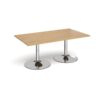 Trumpet base rectangular boardroom table 1800mm x 1000mm chrome base oak top - TB18-C-O