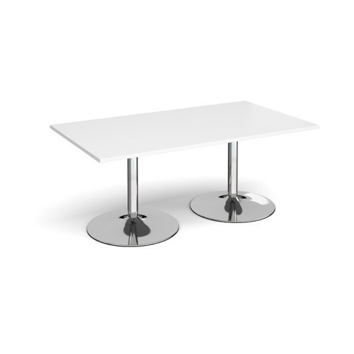 Trumpet base rectangular boardroom table 1800mm x 1000mm chrome base white top - TB18-C-WH